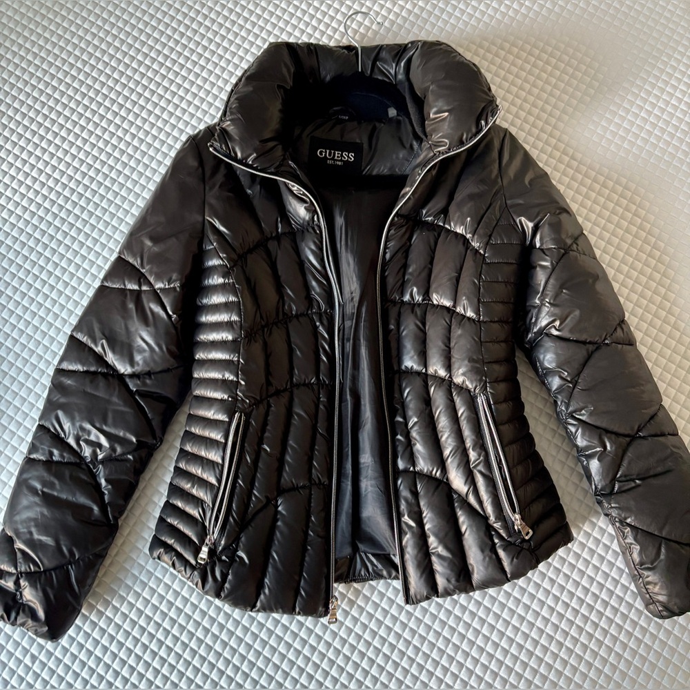 Guess Shiny Black Quilted Jacket
